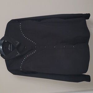 White Horse Black Rhinestone Pearl Snap Button Up Shirt Blouse Women's XL